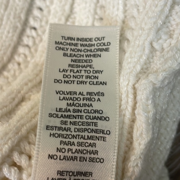 WHBM Rhinestone Embellished Wool Blend Cream Cable Knit Sweater Size Small - Picture 12 of 14